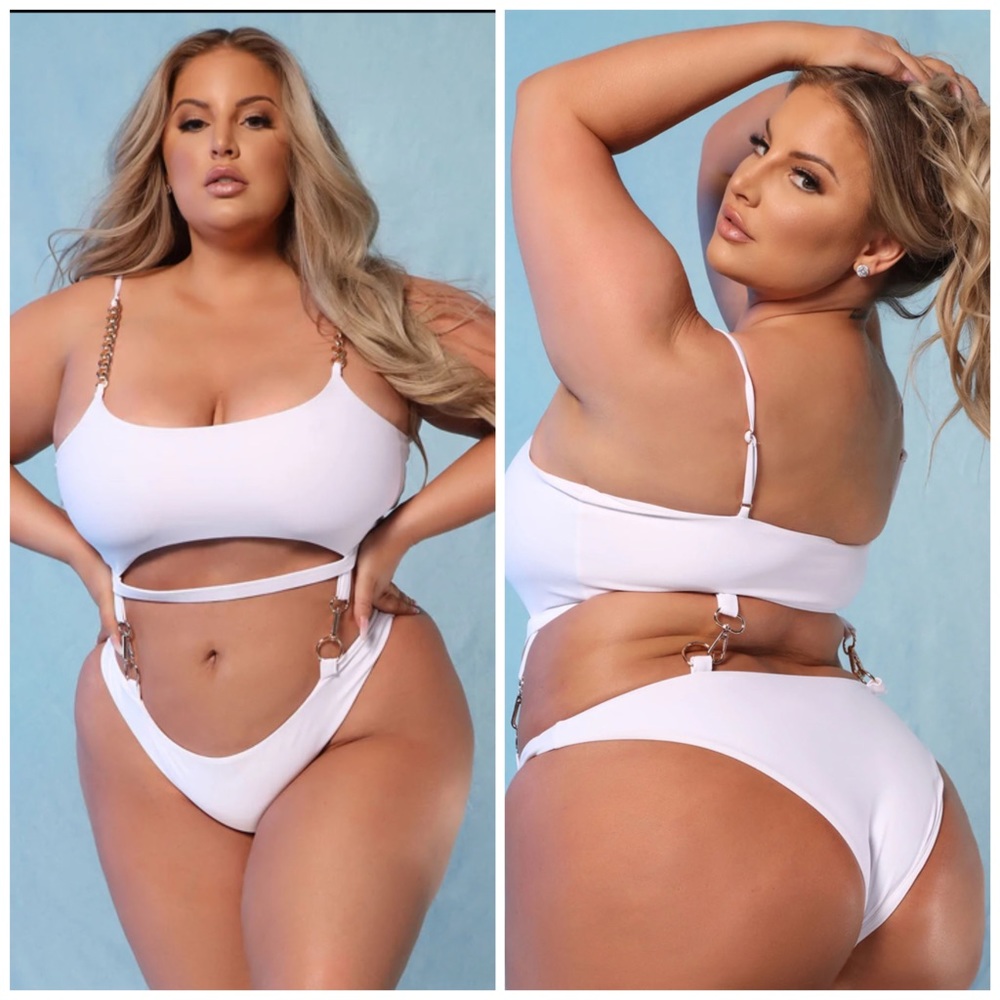 NEW Gold Chain Link White Monokini One Piece Fashion Nova Plus Size Swimsuit 3X